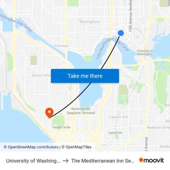 University of Washington to The Mediterranean Inn Seattle map