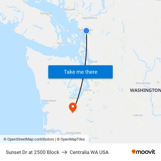 Sunset Dr at 2500 Block to Centralia WA USA map