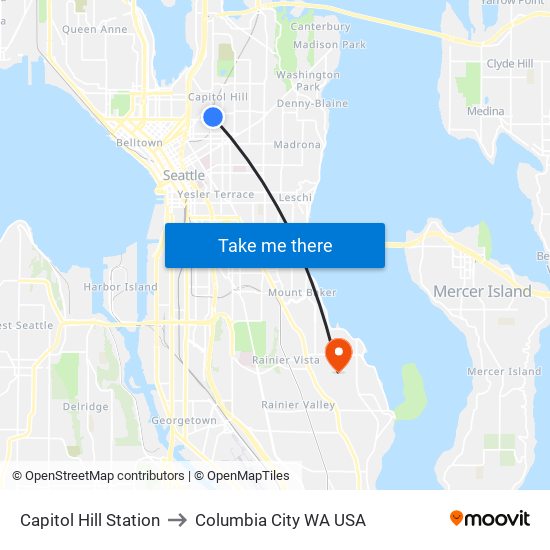 Capitol Hill Station to Columbia City WA USA map