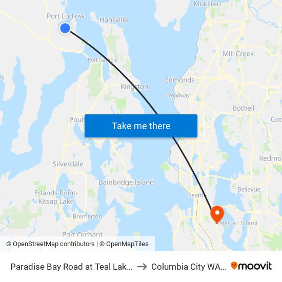 Paradise Bay Road at Teal Lake Road to Columbia City WA USA map