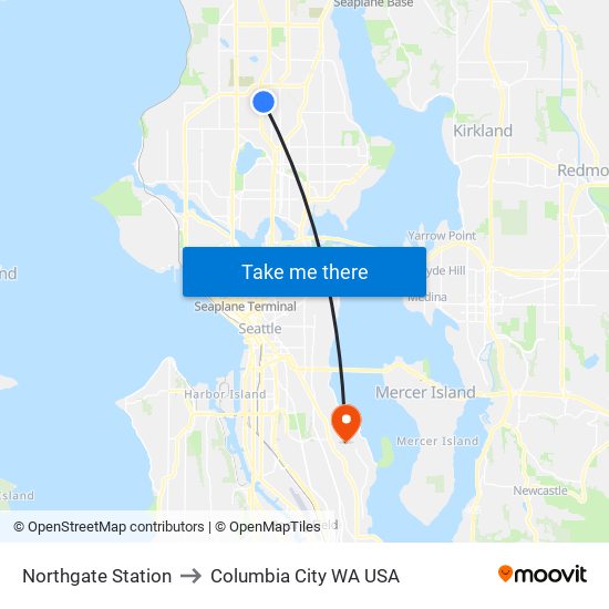 Northgate Station to Columbia City WA USA map