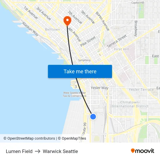 Lumen Field to Warwick Seattle map