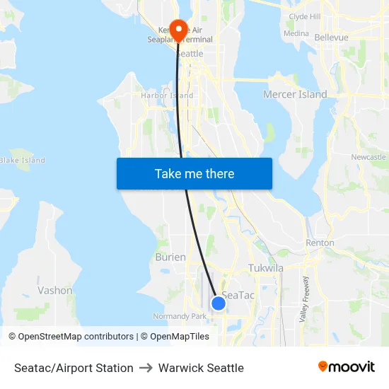Seatac/Airport Station to Warwick Seattle map