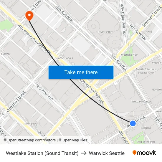 Westlake Station (Sound Transit) to Warwick Seattle map