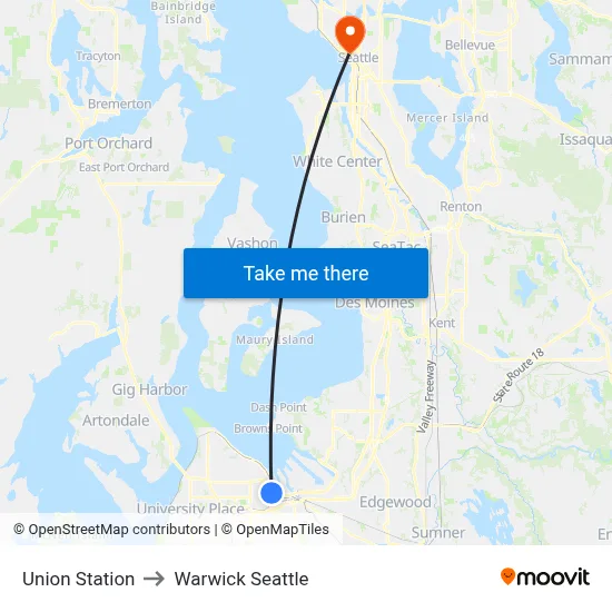 Union Station to Warwick Seattle map