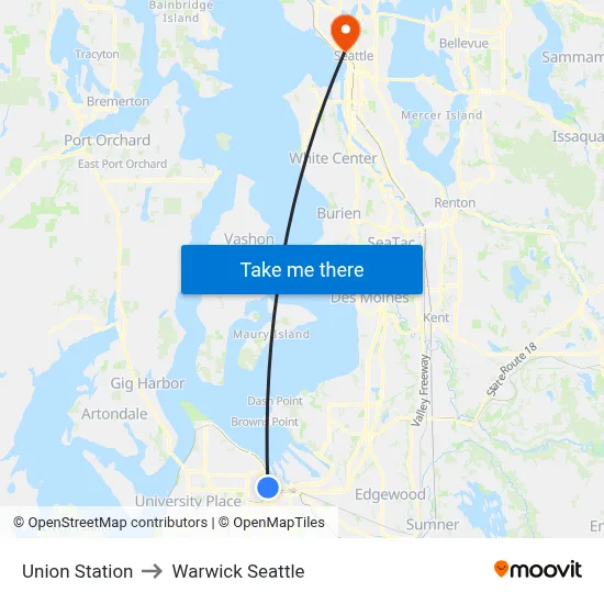 Union Station to Warwick Seattle map