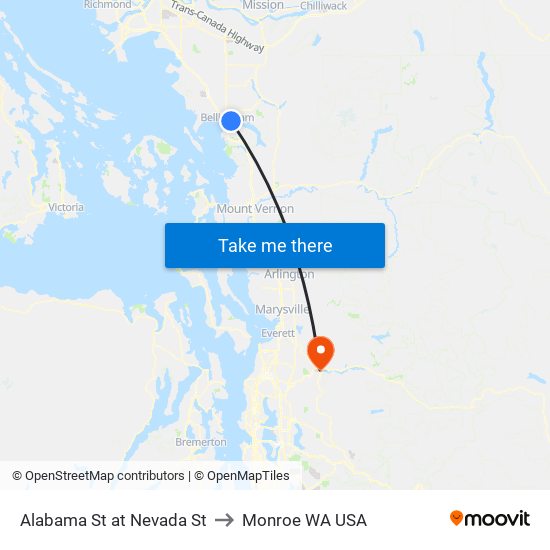 Alabama St at Nevada St to Monroe WA USA map