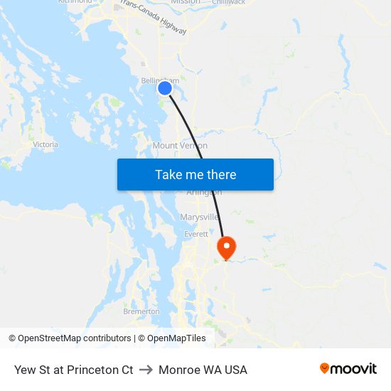 Yew St at Princeton Ct to Monroe WA USA map