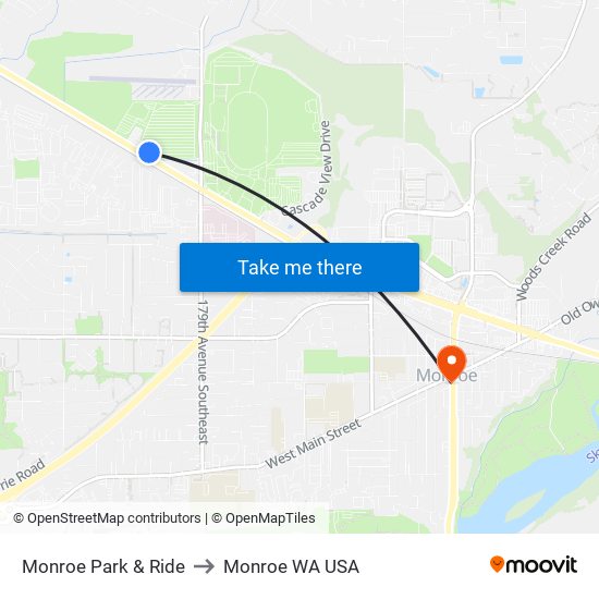 Monroe Park & Ride to Monroe WA USA map