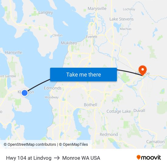 Hwy 104 at Lindvog to Monroe WA USA map