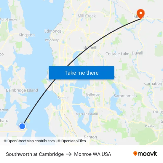 Southworth at Cambridge to Monroe WA USA map