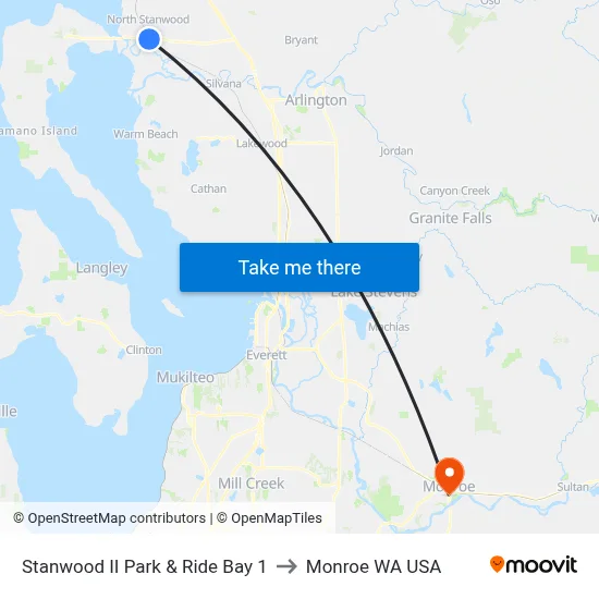 Stanwood II Park & Ride Bay 1 to Monroe WA USA map