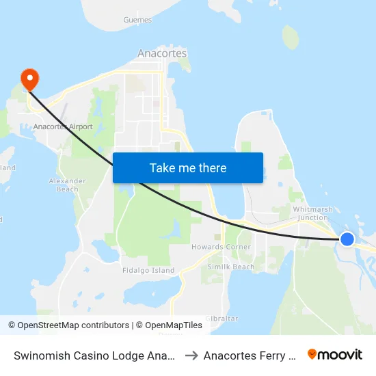 Swinomish Casino Lodge Anacortes to Anacortes Ferry Dock map