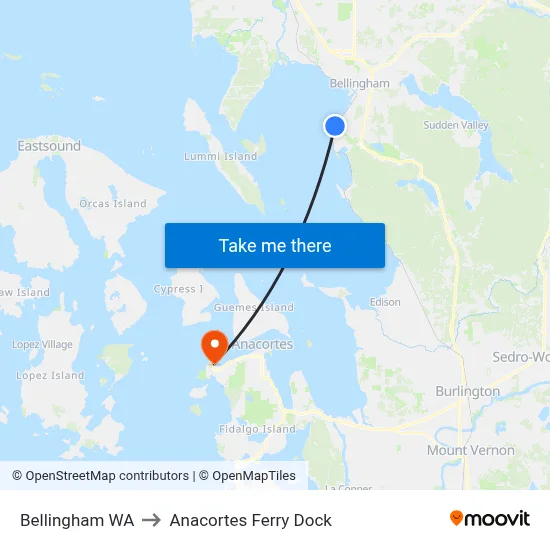Bellingham WA to Anacortes Ferry Dock map