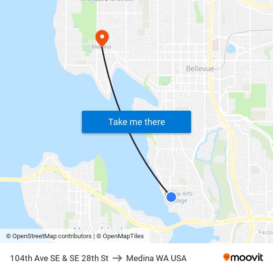 104th Ave SE & SE 28th St to Medina WA USA map