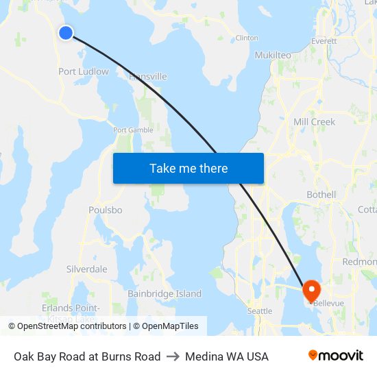 Oak Bay Road at Burns Road to Medina WA USA map