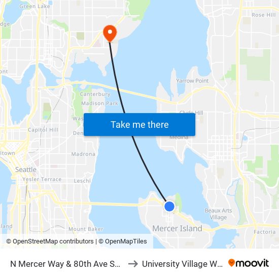 N Mercer Way & 80th Ave SE - Bay 1 to University Village WA USA map