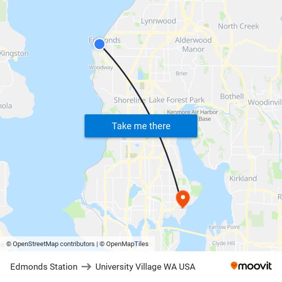 Edmonds Station to University Village WA USA map