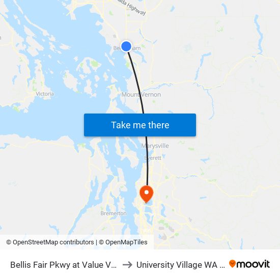 Bellis Fair Pkwy at Value Village to University Village WA USA map