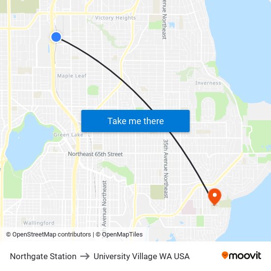 Northgate Station to University Village WA USA map