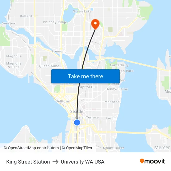 King Street Station to University WA USA map