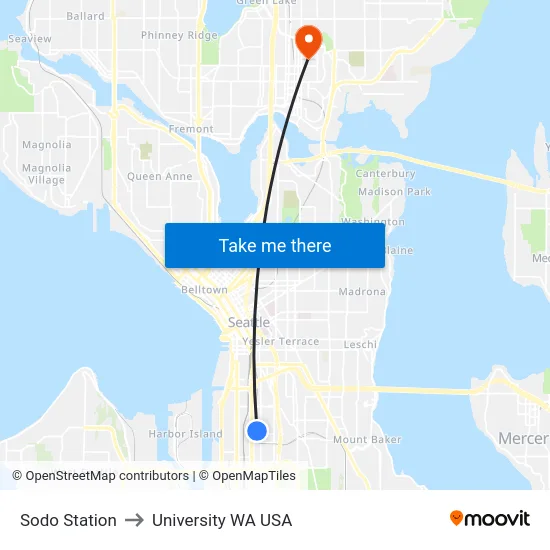 Sodo Station to University WA USA map