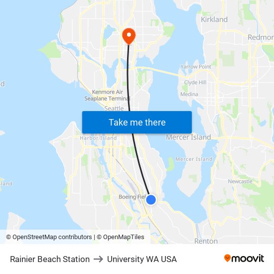 Rainier Beach Station to University WA USA map