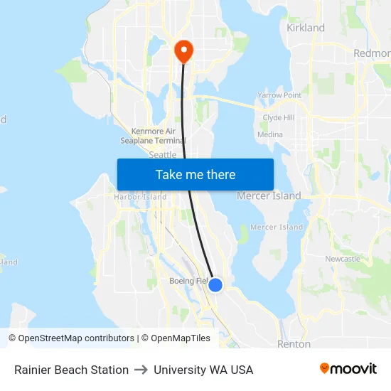 Rainier Beach Station to University WA USA map