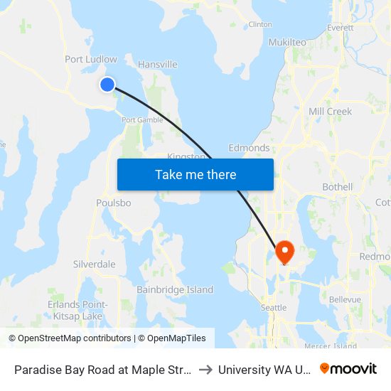 Paradise Bay Road at Maple Street to University WA USA map