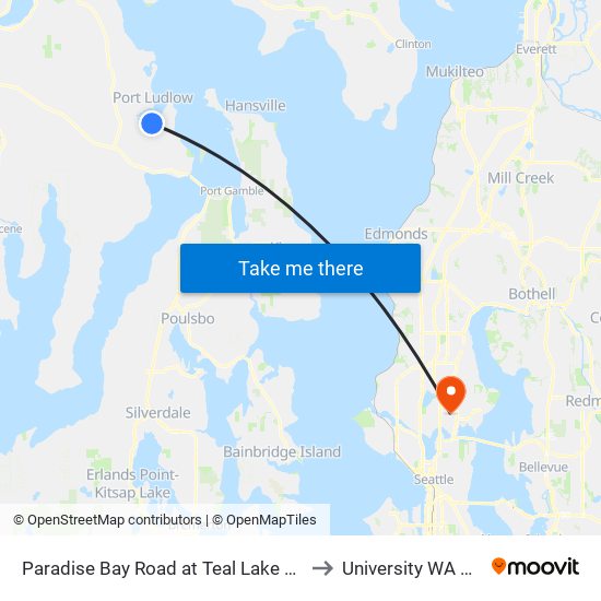 Paradise Bay Road at Teal Lake Road to University WA USA map