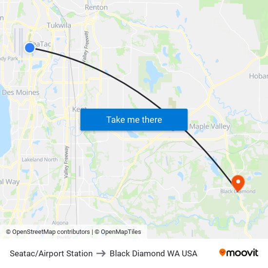 Seatac/Airport Station to Black Diamond WA USA map