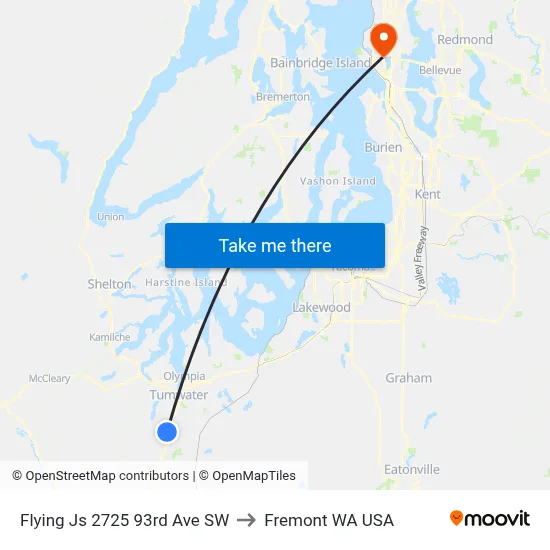 Flying Js 2725 93rd Ave SW to Fremont WA USA map