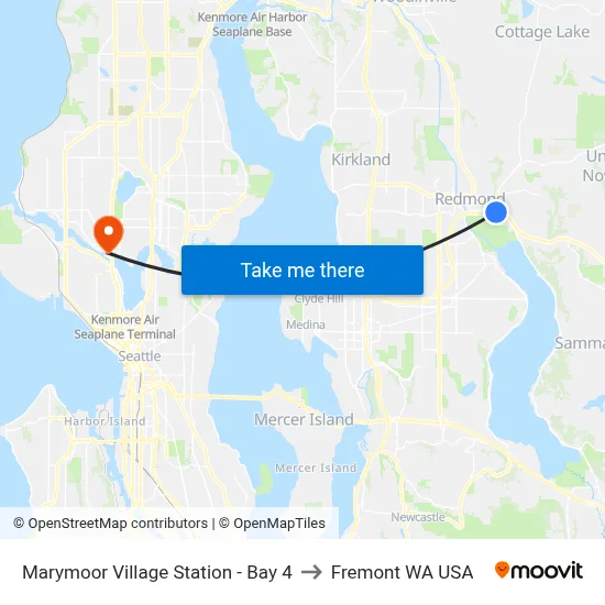Marymoor Village Station - Bay 4 to Fremont WA USA map