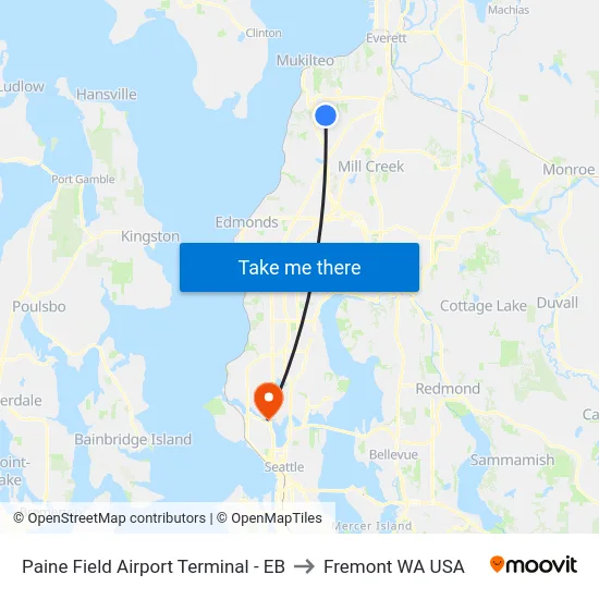 Paine Field Airport Terminal - EB to Fremont WA USA map