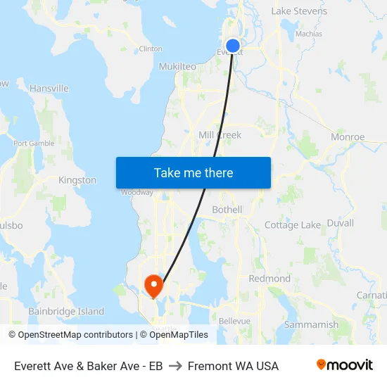 Everett Ave & Baker Ave - EB to Fremont WA USA map