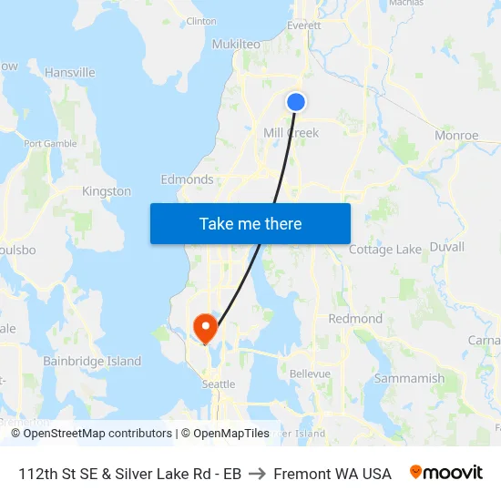 112th St SE & Silver Lake Rd - EB to Fremont WA USA map