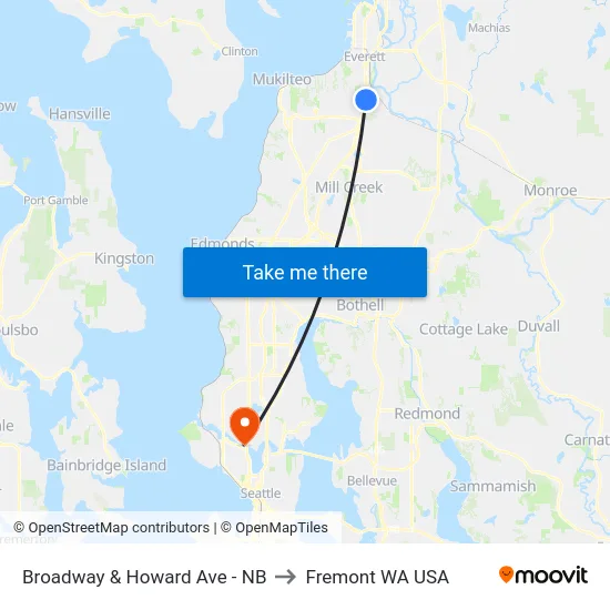 Broadway & Howard Ave - NB to Fremont WA USA map
