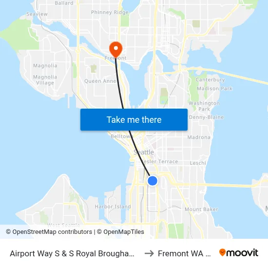 Airport Way S & S Royal Brougham Way to Fremont WA USA map