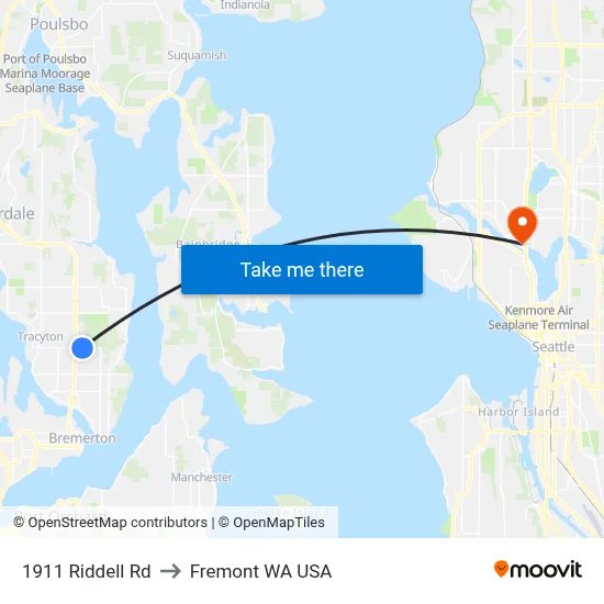 1911 Riddell Rd to Fremont WA USA map