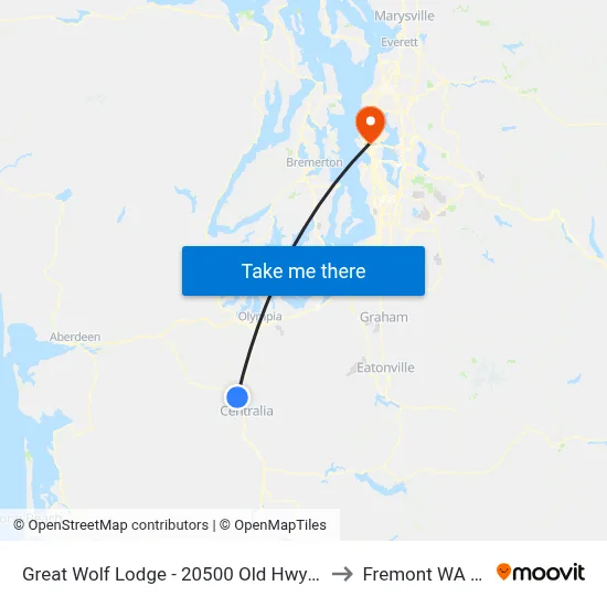 Great Wolf Lodge - 20500 Old Hwy 99 Sw. to Fremont WA USA map
