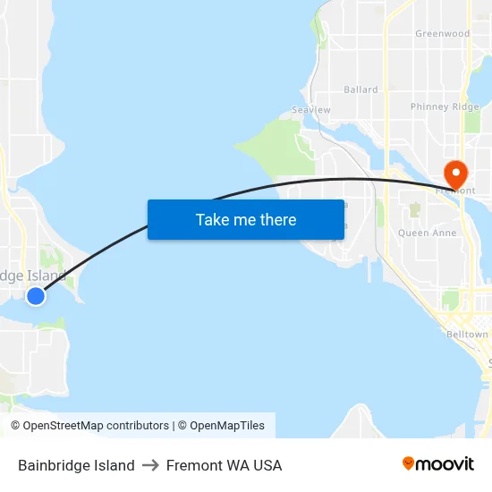 Bainbridge Island to Fremont WA USA map