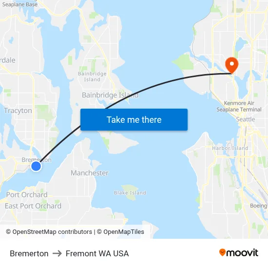 Bremerton to Fremont WA USA map