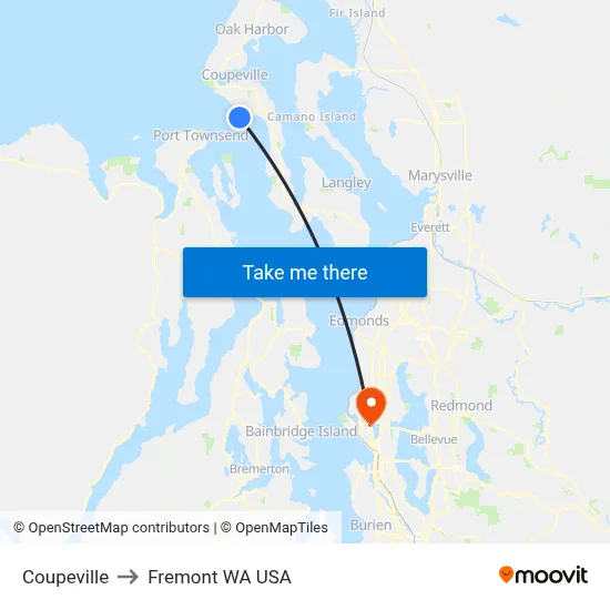 Coupeville to Fremont WA USA map