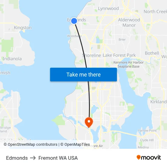 Edmonds to Fremont WA USA map