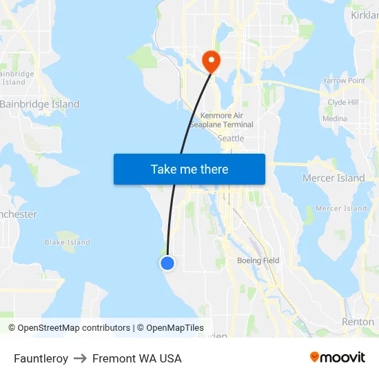 Fauntleroy to Fremont WA USA map