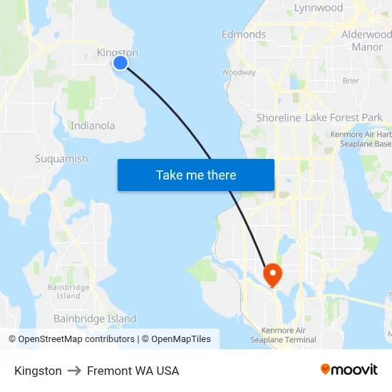 Kingston to Fremont WA USA map