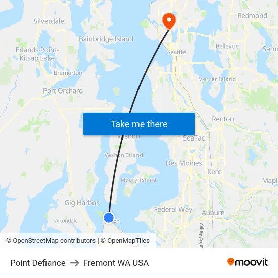 Point Defiance to Fremont WA USA map