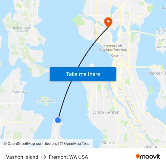 Vashon Island to Fremont WA USA map