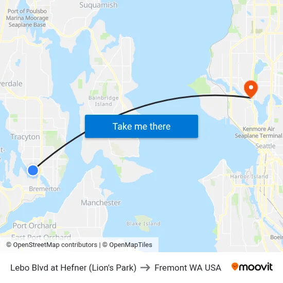 Lebo Blvd at Hefner (Lion's Park) to Fremont WA USA map