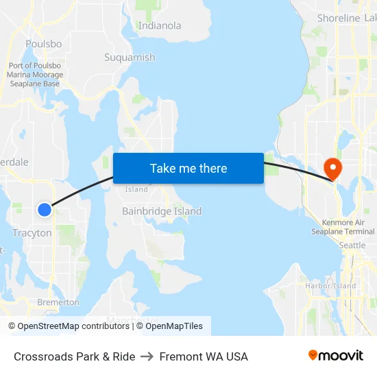 Crossroads Park & Ride to Fremont WA USA map